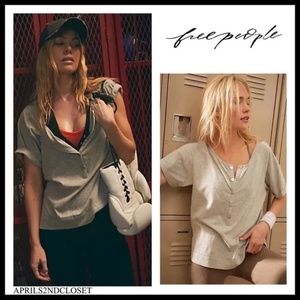 FREE PEOPLE BOHO HENLEY TEE SLOUCHY FLOWY KNIT PULLOVER T-SHIRT TOP A3C